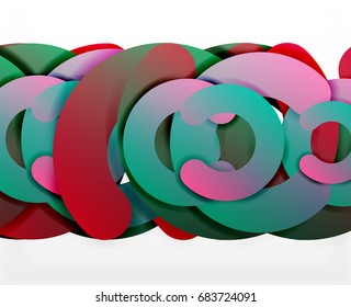 Circle geometric abstract background, colorful business or technology design for web. Paper round shapes - rings, geometric 3d style texture, banner