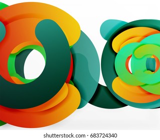 Circle geometric abstract background, colorful business or technology design for web. Paper round shapes - rings, geometric 3d style texture, banner