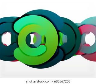 Circle geometrische abstrakte Hintergrund, bunter Business oder Technologie Design für Web. Rundformen aus Papier - Ringe, geometrische 3D-Struktur, Banner