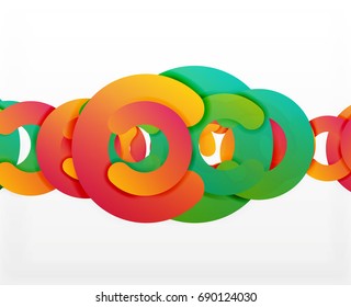 Circle geometric abstract background, colorful business or technology design for web. Paper round shapes - rings, geometric 3d style texture, banner