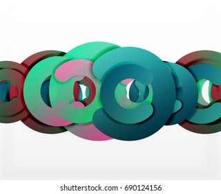 Circle geometric abstract background, colorful business or technology design for web. Paper round shapes - rings, geometric 3d style texture, banner