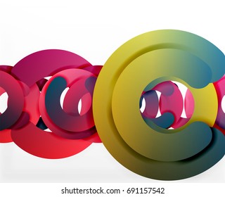 Circle geometric abstract background, colorful business or technology design for web. Paper round shapes - rings, geometric 3d style texture, banner