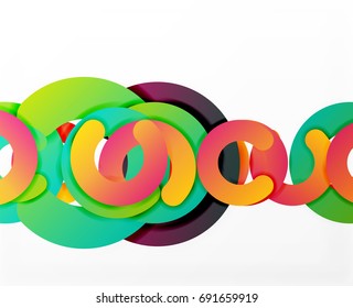 Circle geometric abstract background, colorful business or technology design for web. Paper round shapes - rings, geometric 3d style texture, banner