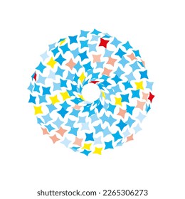 circle geometric bagel  with many blue,red,yellow,stars