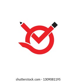 circle geometric with check mark pencil logo