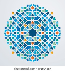 Circle geometric colorful mosaic morocco ornament arabic pattern