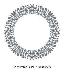 Geometrisches Konstruktionselement des Kreises. 3D-Illusion. Zickzacklinien und Diamanten runder Muster. Vektorkunst.