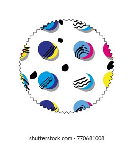 circle with geometric memphis style background