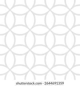 Circle geometric mesh seamless pattern. Minimal vector ornament texture with delicate grid, net, lattice, curved lines. Simple abstract grey and white geometric background. Repeated design for decor
