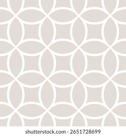 Circle geometric mesh seamless pattern. Minimal vector ornament texture with delicate circular grid, net, lattice, curved lines. Subtle abstract beige  background. Simple minimalist repeated design