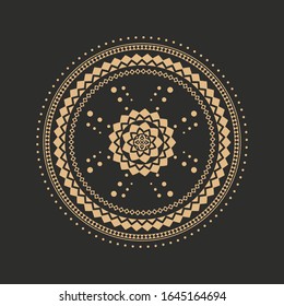 Circle Geometric Ornament flower. Geometric alchemy symbol. Abstract mandala occult and mystic signs. Black background.	
