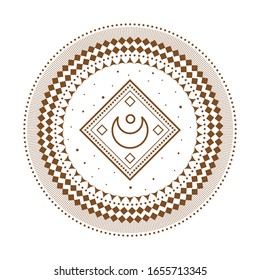 Circle Geometric Ornament Moon and stars. Geometric mandala alchemy symbol. Abstract occult and mystic signs. Vector illustration. White background.