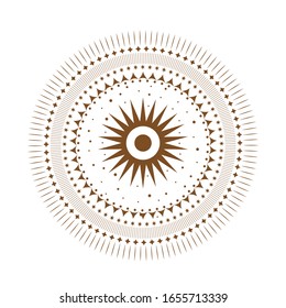 Circle Geometric Ornament Sun. Geometric mandala alchemy symbol. Abstract occult and mystic signs. Vector illustration. White background.