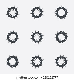 Circle geometric ornaments. Abstract spirographs set. Artistic vintage wreaths. 9 icons. Decorative Stamp patterns. Vector