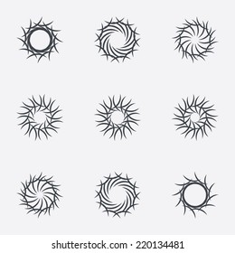 Circle geometric ornaments. Abstract spirographs set. Artistic vintage wreaths. 9 icons. Decorative Stamp patterns. Vector