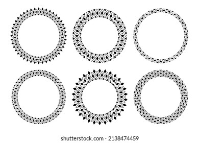 Circle geometric patterns for decorative round frames. Vector art.
