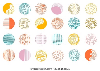 Circle geometric patterns. Hand drawn abstract colorful backgrounds. Modern doodle shapes. Vector illustration