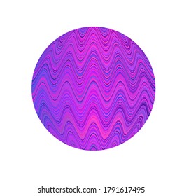 Circle geometric shape with  light blue, pink wavy horizontal strips. Round vector template with geometric bent ribbons. Textured wave backgrounds for presentation, to web and application design