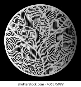 A circle. The geometric shape. Style zentangle. Black background. Vector