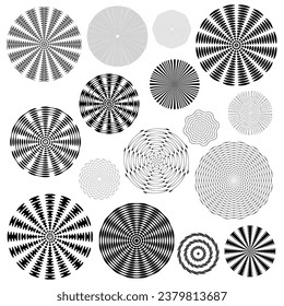 Circle geometric shapes, set of circles of different textures, vector design, grayscale