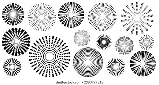 Formas geométricas de círculo, conjunto de círculos de diferentes texturas, diseño vectorial, escala de grises