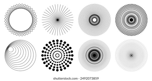 Formas geométricas de círculos, conjunto de círculos de diferentes texturas, diseño de Vector, escala de grises