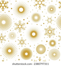 Circle geometric shapes and snowflakes, seamless pattern, winter vector background