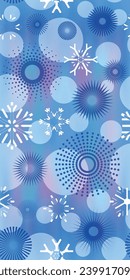 Circle geometric shapes and snowflakes, seamless pattern, winter vector background, vertical banner