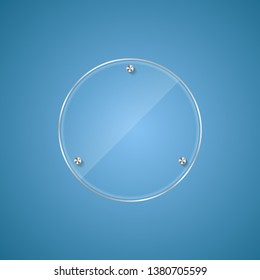 Circle glass frame with steel rivets.