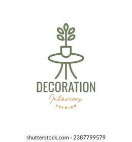 mesa de cristal circular macetas de jarrón flor mobiliario interior estilo línea minimalista moderno diseño de logotipo sencillo icono vectorial