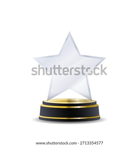 Circle glass trophy award with glowing edges, soft light reflections, and engraved laurel wreath symbol perfect for modern ceremony graphics, premium celebration visuals, and realistic vector presenta
