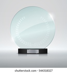 Circle Glass Trophy Award. Vector Illustration Isolated On Grey Background