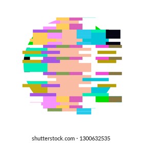 Circle with glitch effect on white background. Logotype template for modern music band, club in cyberpunk/ webpunk style.