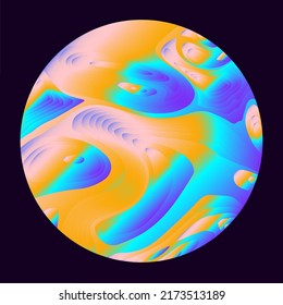 Circle with glitched and distorted holographic lines. Abstract geometric illustration for poster or logotype.