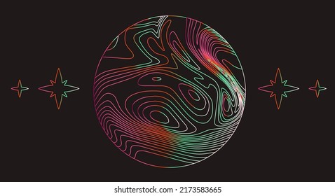 Circle with glitched and distorted holographic lines. Abstract geometric illustration for poster or logotype.
