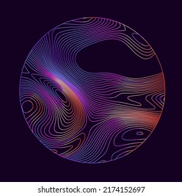 Circle with glitched and distorted holographic lines. Abstract geometric illustration for poster or logotype.