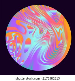 Circle with glitched and distorted holographic pattern. Abstract geometric illustration for poster or logotype.