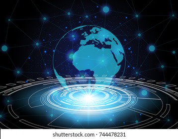 circle and global network technology background, abstract technology concept background, vector illustration.