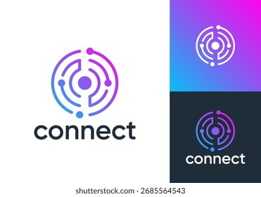 Logotipo de la conexión del globo del círculo, Vector del diseño del icono de la tecnología del sistema	
