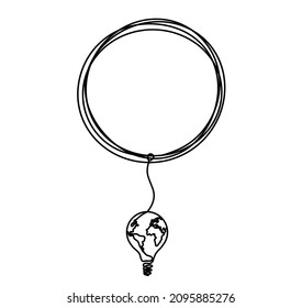 Círculo con bombilla de globo como dibujo de líneas sobre fondo blanco. Vector