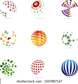 Circle And Globe Logo Set - Isolated On White Background - Vector. Abstract Circle And Globe Vector For Web Icon, Tech Logo And Element Design. 3D Icons For Earth, Global, Globe, Planet And World Logo