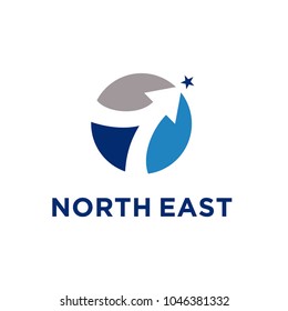 Circle Globe And North East Arrow Path Direction, Ways To Success In This World Logo Design