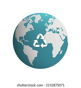 Circle Globe with Triangle Arrow Recycle Symbol. Save World Reuse Resource Concept Cartoon Icon. Renewable Planet Environment Sign. Sustainability Global Recycle Sign. Isolated Vector Illustration.
