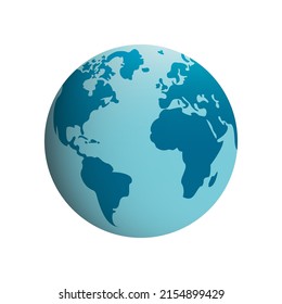 Icono de la caricatura mundial azul de Circle Globe. Mapa Global con Europa, América, África, Asia Continente. Símbolo de la esfera terrestre 3D. Espacio planetario para la comunicación internacional. Ilustración de vectores aislados.