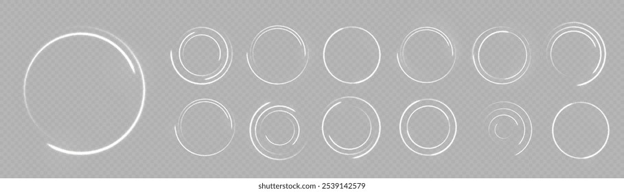 Der Kreis des leuchtenden Lichts explodiert auf transparentem Hintergrund. Weißer Kreisrahmen. Leuchtender Neonrahmen. Neonleuchtende Kreise. Glühende Ringe auf dunklem Hintergrund. Vektorfunkeln. Zu zentrieren 