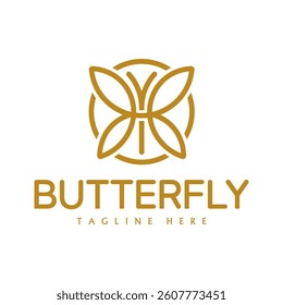 Circle gold butterfly logo, luxury butterfly logo	
