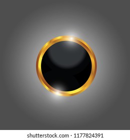 Circle Gold Button Icon With Shiny Lights