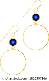 Circle Gold Drop With Blue Stoned Earrings