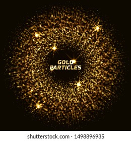 Circle of gold dust with lot of small particles and flickering sparks different scale.