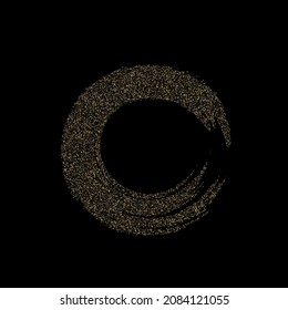 A circle of gold dust with a lot of small particles of various scales on a black background.